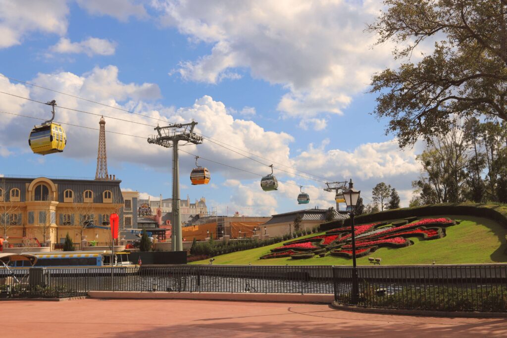 Cable cars at Epcot- Walt Disney World. Things to do with toddlers at EPCOT.