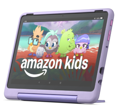 Tablette Amazon Kids mauve.