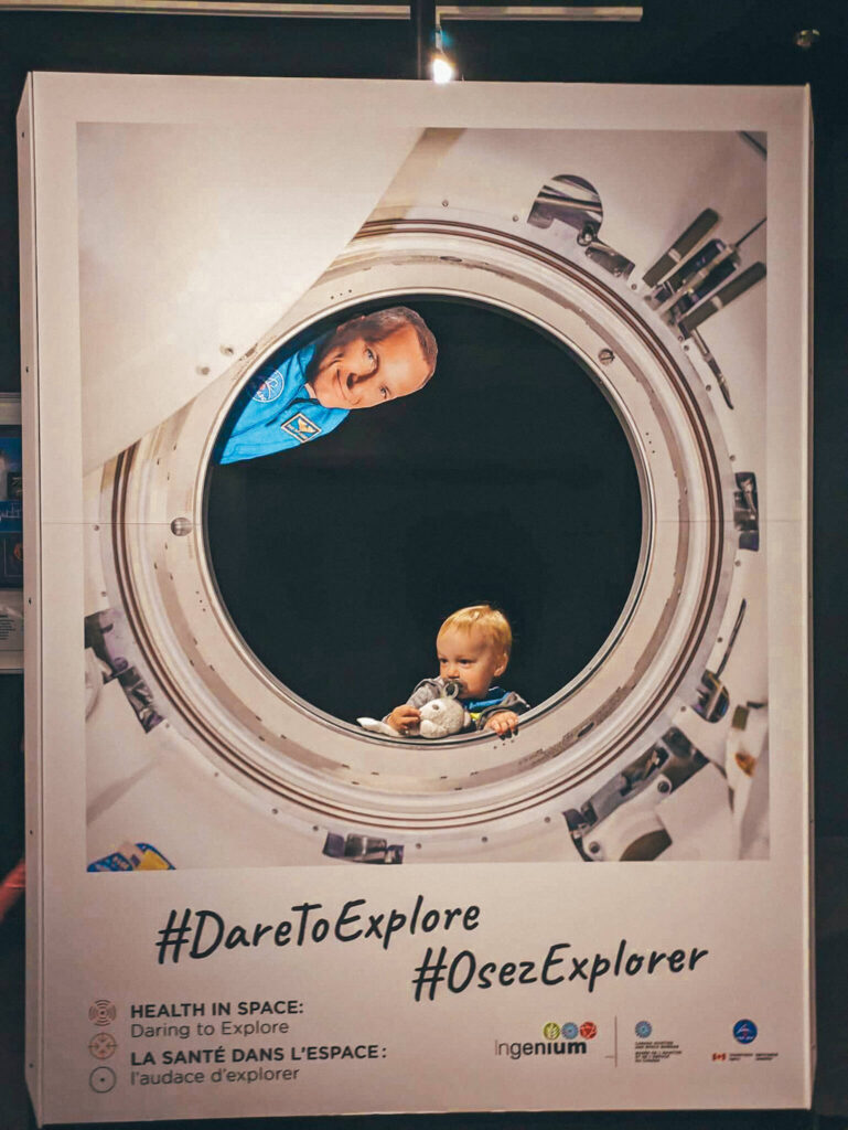 A toddler at the Canada Aviation and Space Museum - best things to do in Ottawa with kids