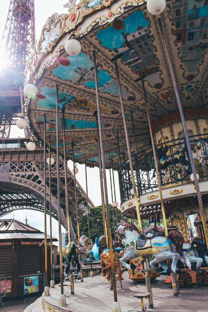 A Parisian carousel near one of the best playgrounds in Paris at the Trocadero Gardens