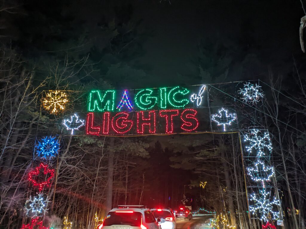 Christmas lights display at Magic of Lights. It's one of thes best activities for families in Ottawa in winter with kids.