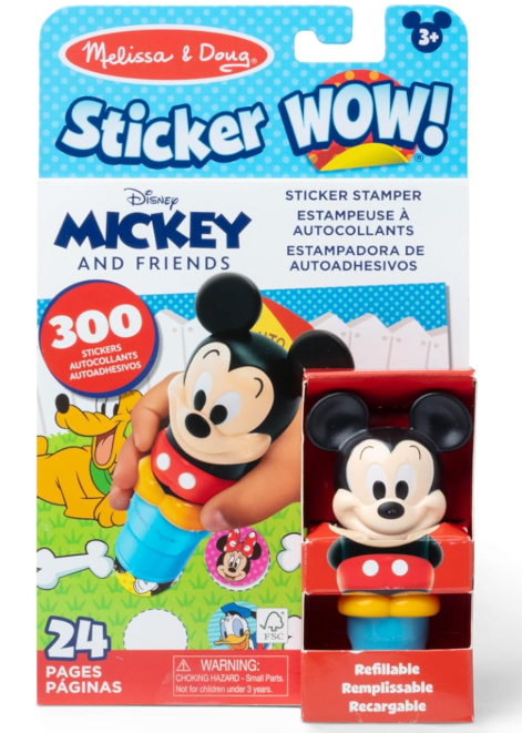 Melissa and Doug Sticker Wow pen - Mickey Mouse version. It's of the easiest airplanes toys for toddler to pack for a flight.