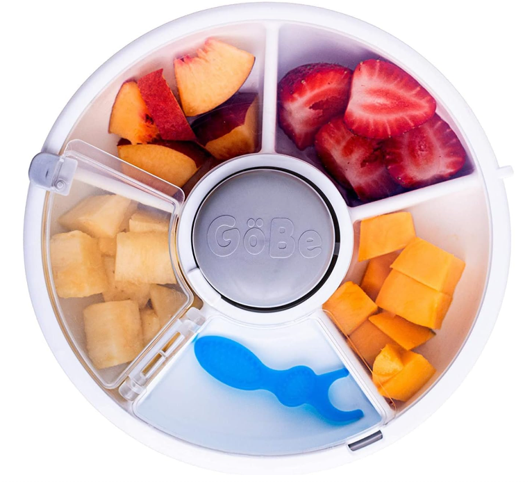 The GoBe Kids Snack Spinner Bundle is considered one of the best snack containers for toddlers - it's a great travel snack container.