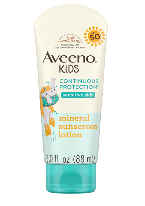 Aveeno's mineral sunscreen lotion is the best sunscreen for kids with sensitive skin