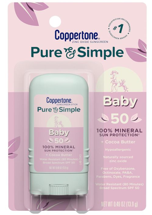 One of the best sunscreen sticks for kids is Coppertone's Pure and Simple Baby Mineral