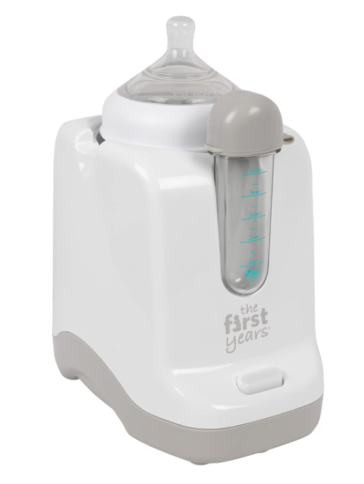 The First Years Simple Serve Baby Travel Bottle Warmer and sanitizer is a great budget-friendly option.