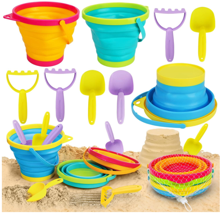 A classic bucket and shovel set is on the list of best beach toys for toddlers