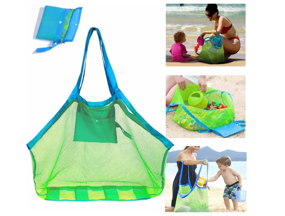 A large mesh bag to carry the beach toys is one of the most useful beach essentials for toddlers
