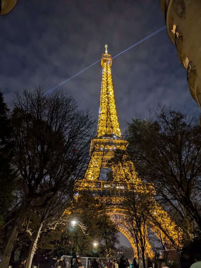 Eiffel Tower sparkling in Paris at night