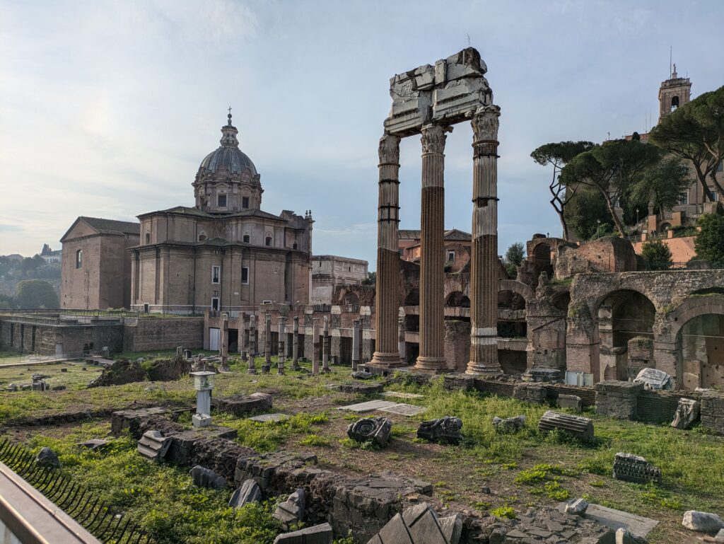 Ruins standing in the middle of Rome, Italy. 