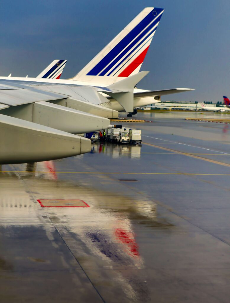 Air France aircrafts tail at CDG airport in Paris.