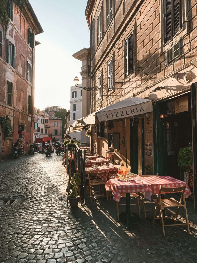 A restaurant terrace in Trastevere, Rome.