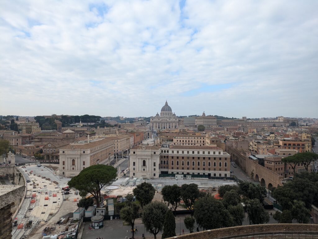 View from the top of the Castel Sant'Angelo in Rome in Italy. It's one of the most underrated things to do in Rome when visiting in November.