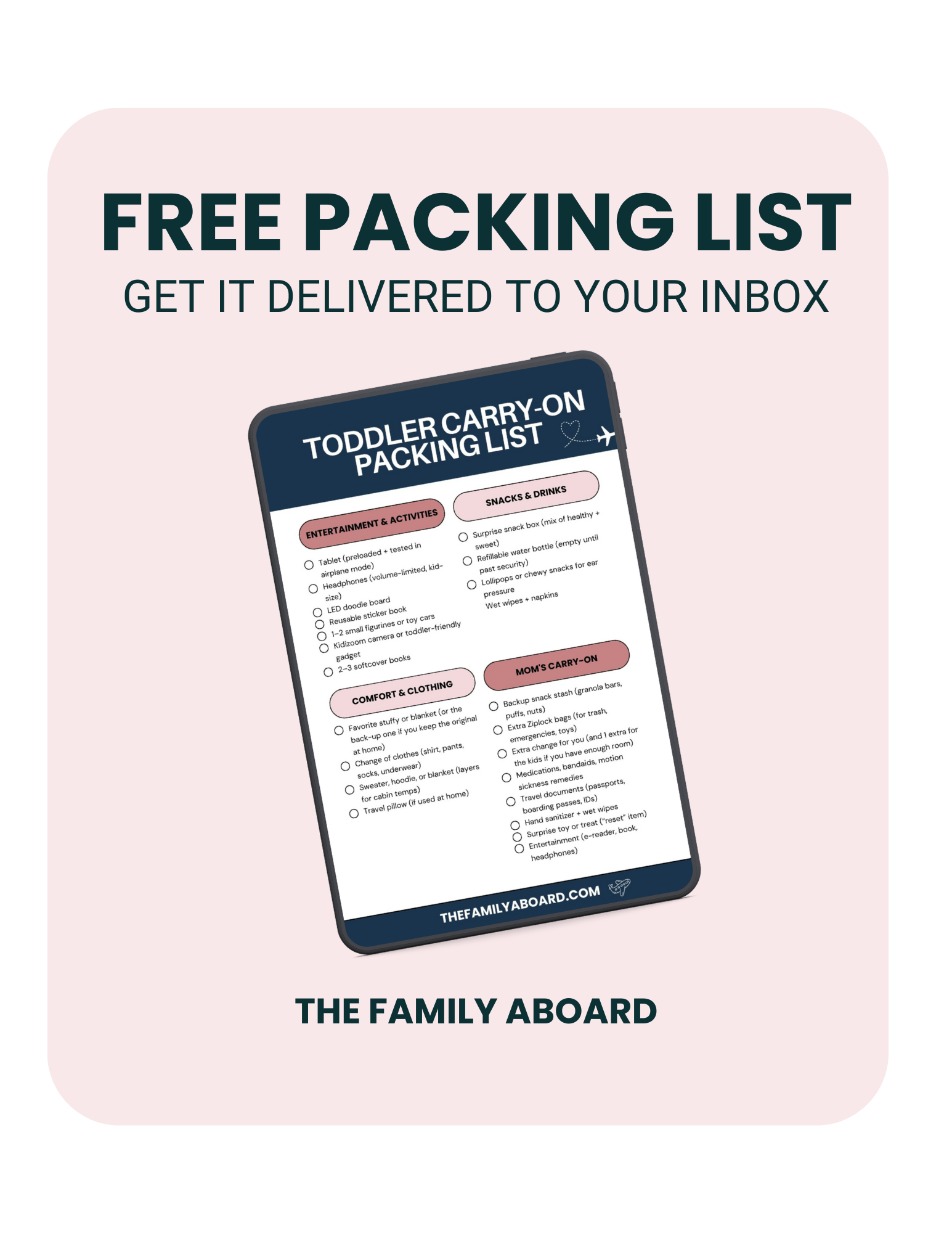 The Family Aboard free printable carry on packing list for toddlers