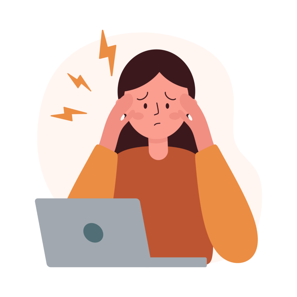 graphic of a stressed woman in front of a computer