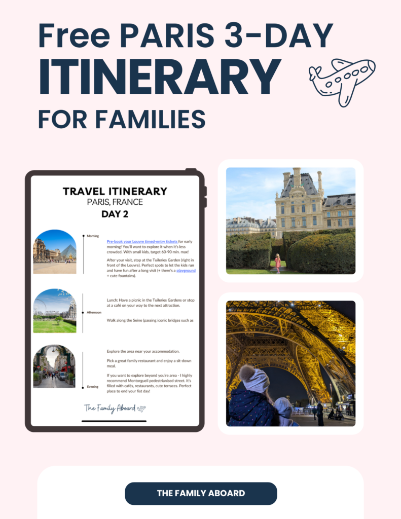 Mockup of The Family's Aboard 3-Day Paris Itinerary for families.