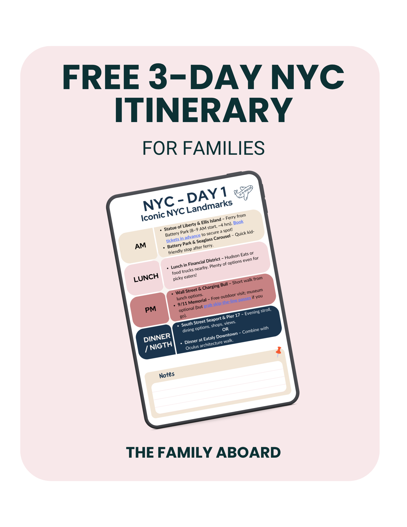 The Family Aboard's Freebie for their 3-day NYC Itinerary for families.