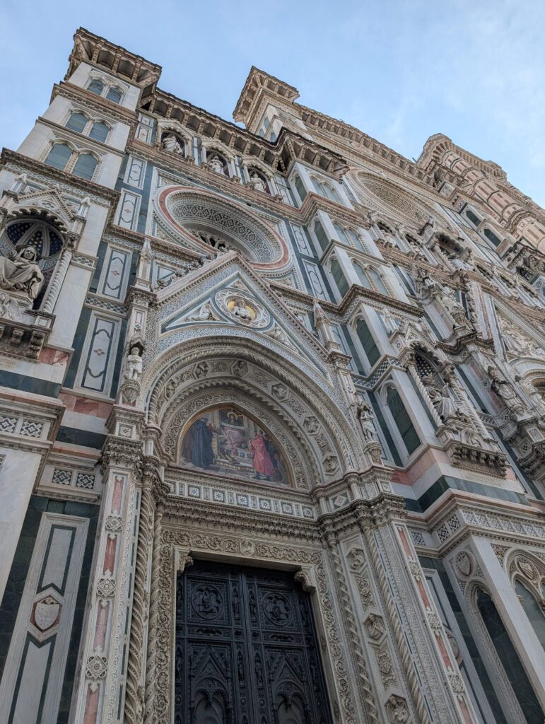 Facade of the Cathedral of Santa Maria del Fiore, in Florence, Italy. This is one of the most famous things to visit in Florence with kids.