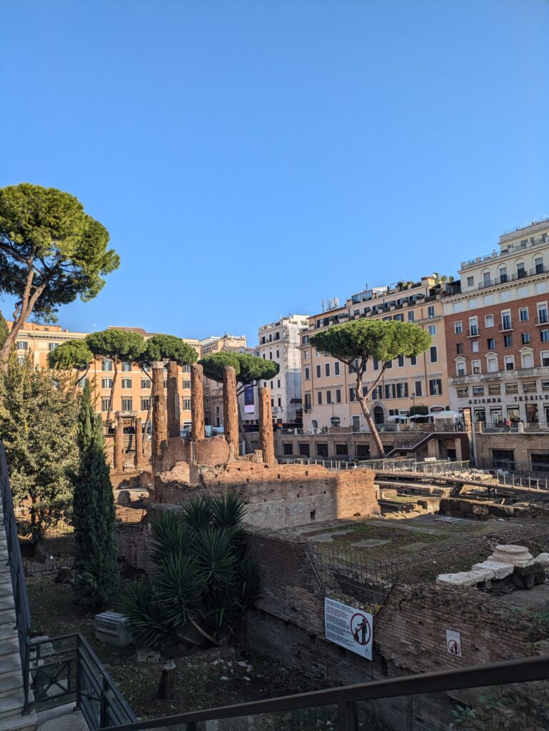 Ruins at Largo di Torre Argentina in Rome, Italy. One of the coolest free family-friendly activity in Rome is to play "find the cat" at Largo di Torre Argentina. 